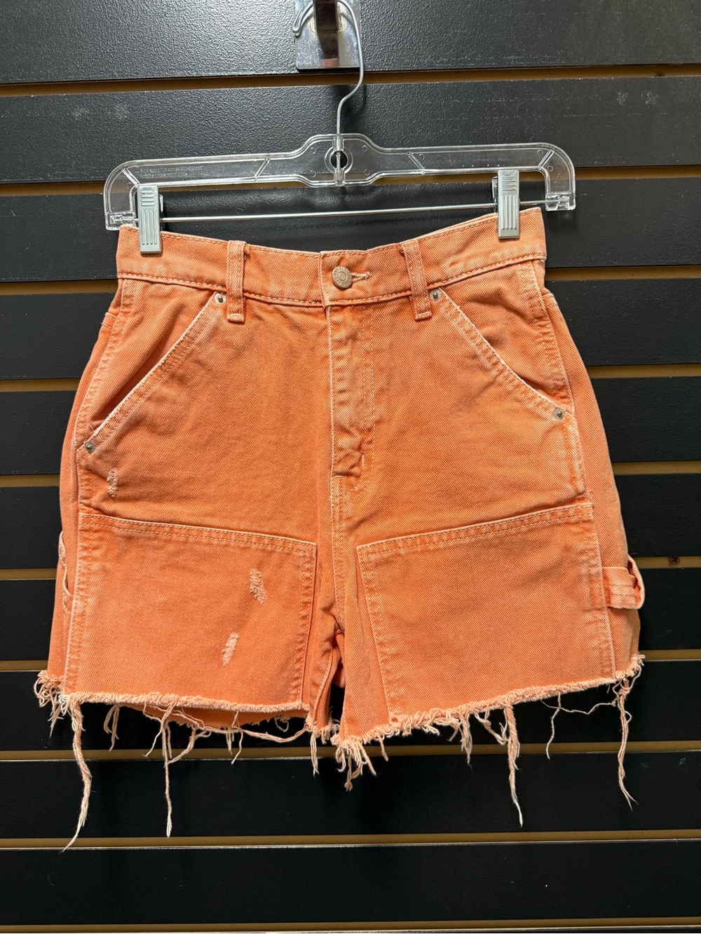 BDG Cut Off Carpenter Shorts Size 25 Orange Distressed High Rise